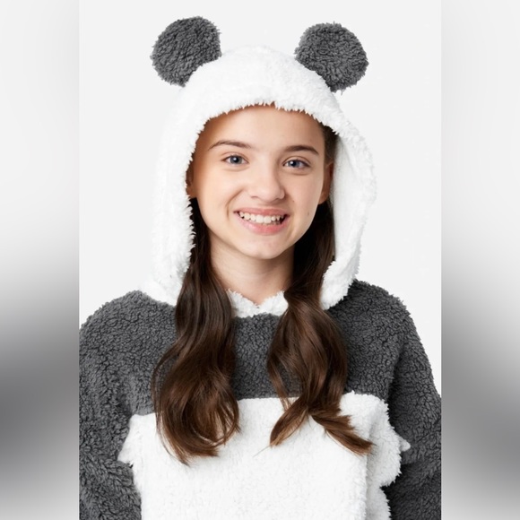 Justice Girls Hooded Sherpa Panda Pajamas 3-Piece PJ Set w/Panda Sleepover Plush - Picture 2 of 10